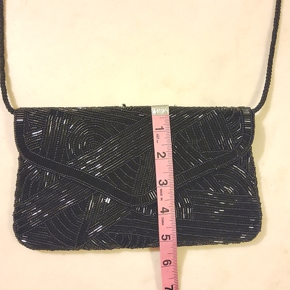 Black Evening Bag Vintage Hand Beaded Crossbody - Picture 7 of 17